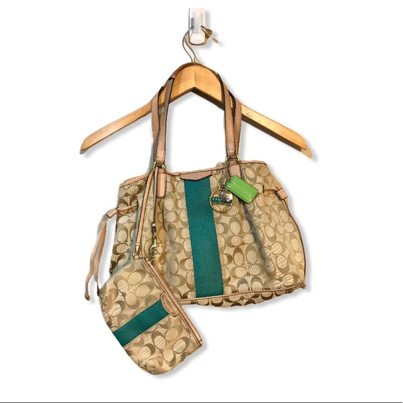 Coach Handbags - Coach | Signature Stripe Drawstring Carryall Purse